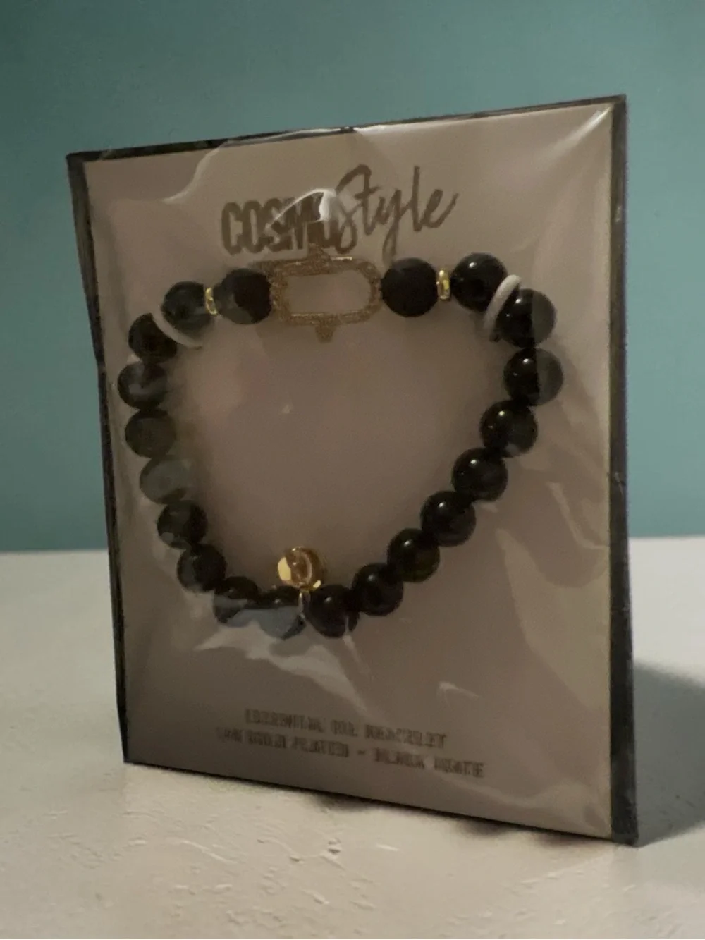 Cusp Style Black Beaded Bracelet with Gold Accent